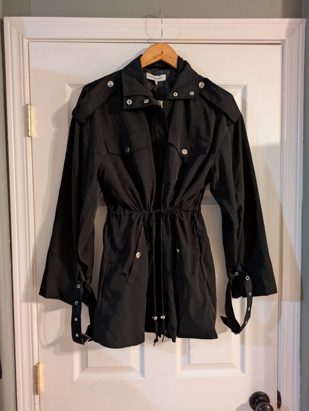 We Wore What Cinched Waist Anorak Jacket Black Small NWT